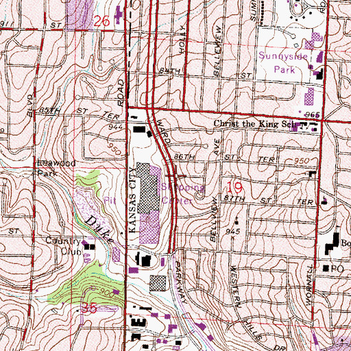 Topographic Map of Saint Andrews Golf Club (historical), MO