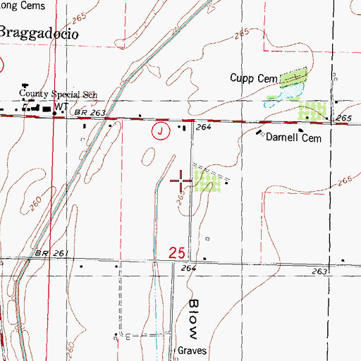 Topographic Map of Braggadocio School (historical), MO