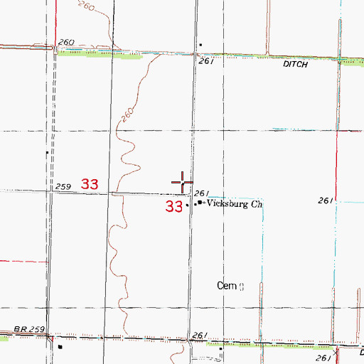 Topographic Map of Vicksburg School, MO