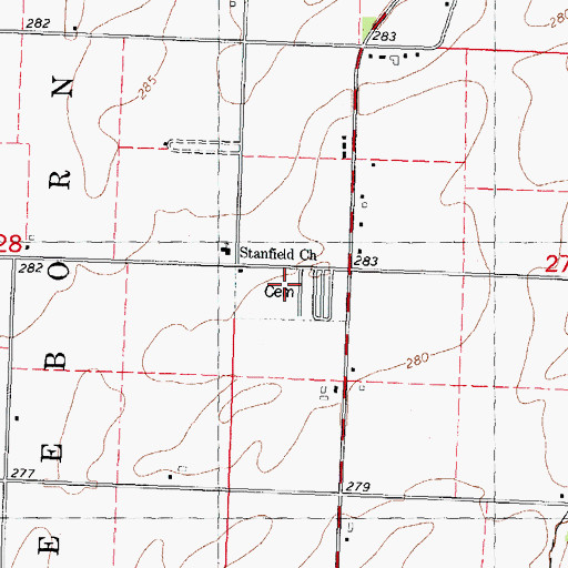 Topographic Map of Stanfield Cemetery, MO