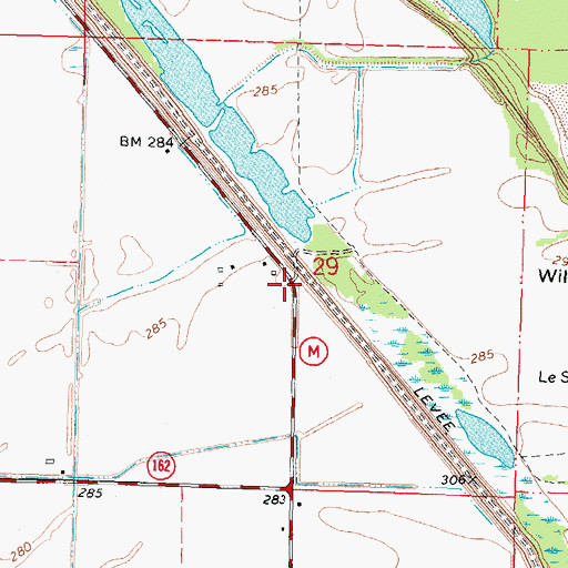 Topographic Map of Ward School (historical), MO