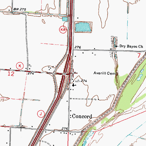 Topographic Map of Concord School (historical), MO