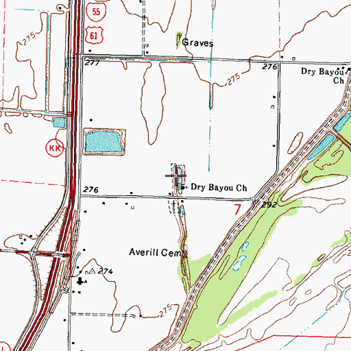 Topographic Map of Dry Bayou Cemetery, MO