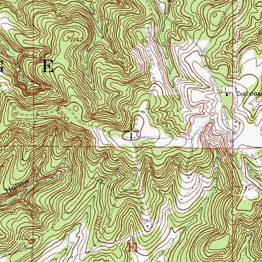 Topographic Map of Crossroads School (historical), MO