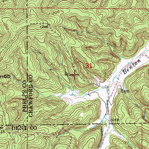 Topographic Map of Blue Mountain Mine, MO