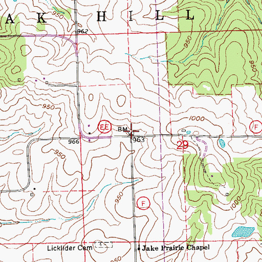 Topographic Map of Jacks Prairie School, MO
