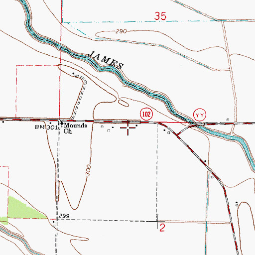 Topographic Map of Boston Cemetery (historical), MO
