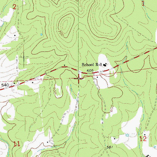 Topographic Map of Postoak School, MO
