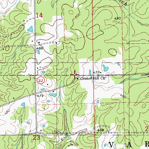 Topographic Map of Center Hill Cemetery, MO