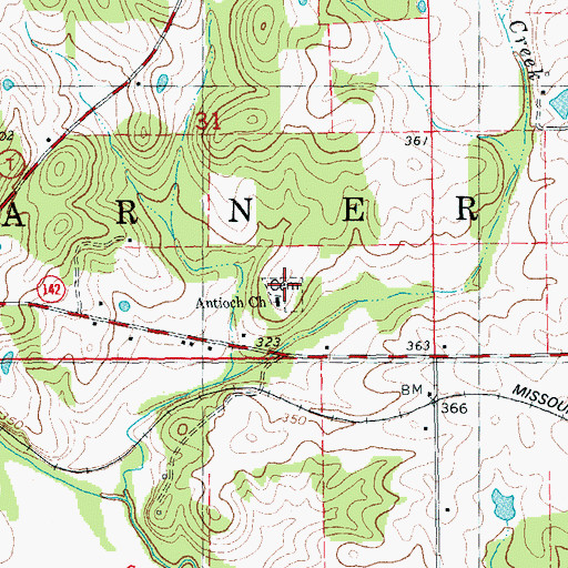Topographic Map of Antioch Cemetery, MO