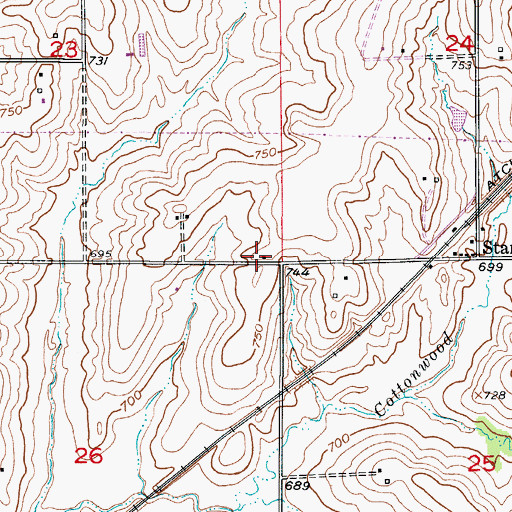 Topographic Map of Cottonwood School (historical), MO