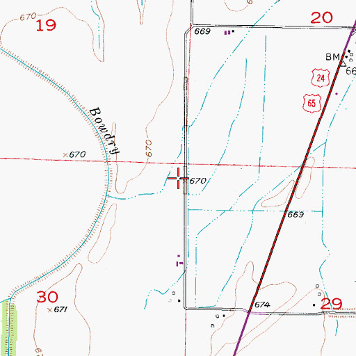 Topographic Map of South Baker School (historical), MO