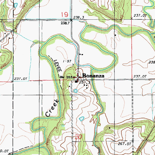Topographic Map of Bonanza School (historical), MO