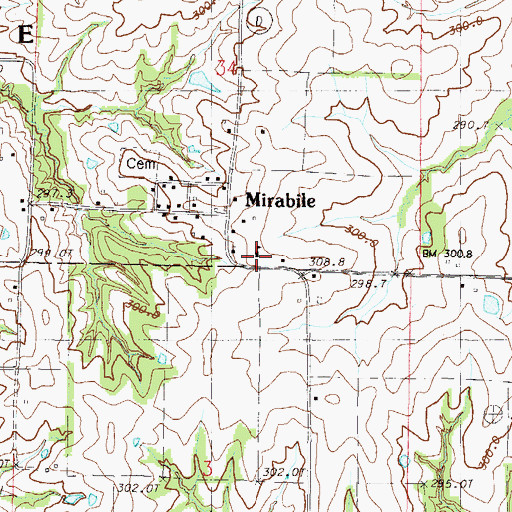 Topographic Map of Mirabile Elementary School, MO