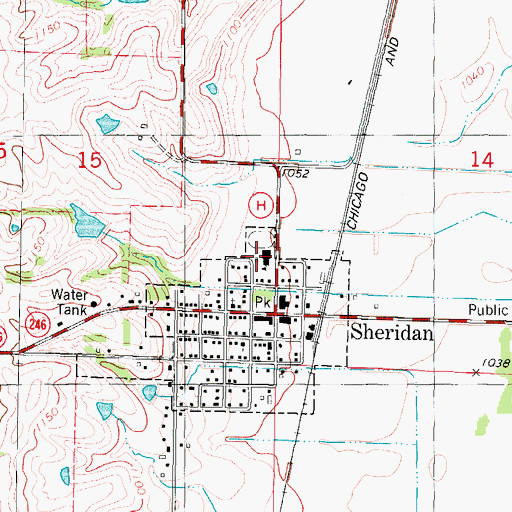 Topographic Map of Sheridan School, MO