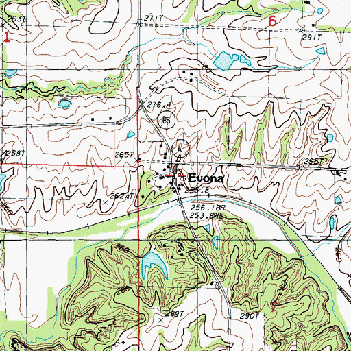 Topographic Map of Evona School (historical), MO