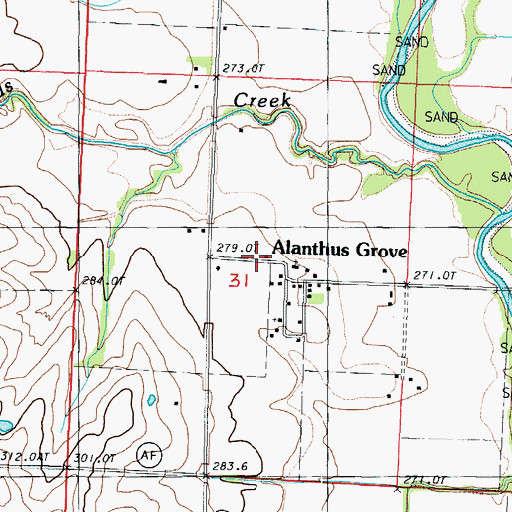 Topographic Map of Alanthus School (historical), MO