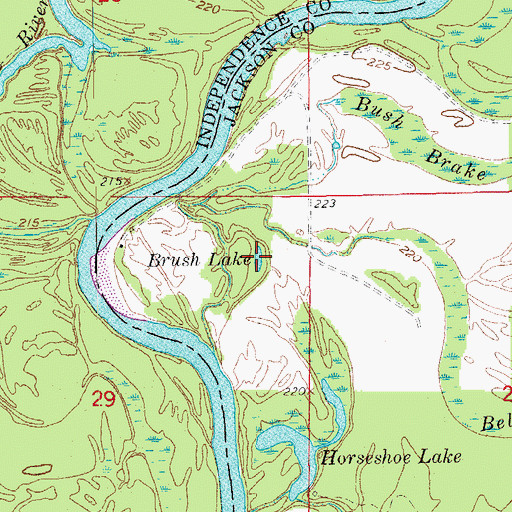 Topographic Map of Brush Lake, AR