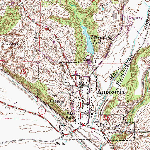Topographic Map of Amazonia Elementary School, MO