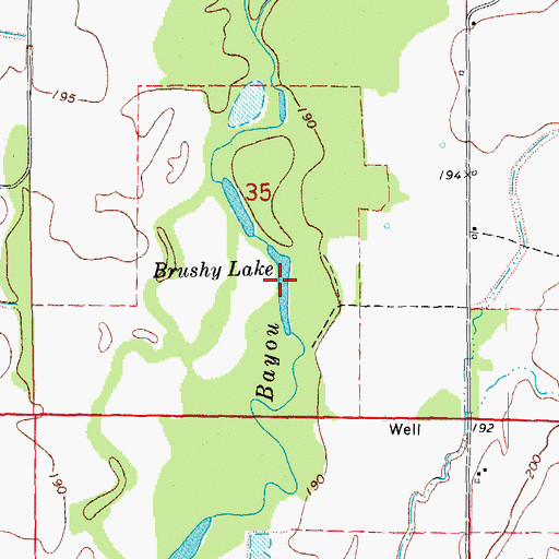 Topographic Map of Brushy Lake, AR