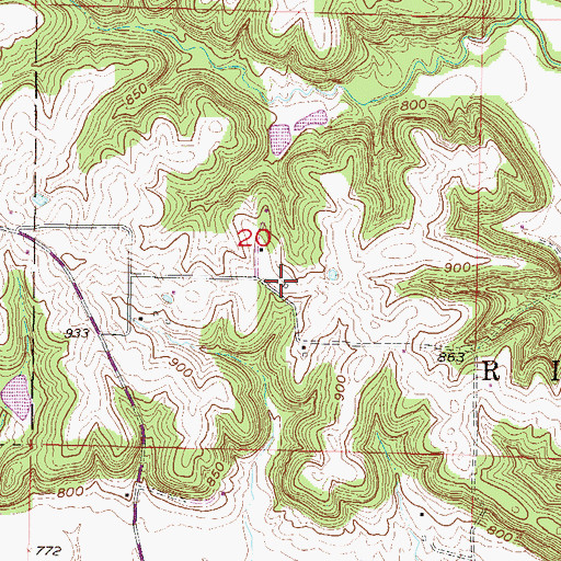 Topographic Map of Rocky Fork School (historical), MO