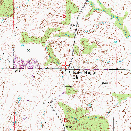 Topographic Map of New Hope School (historical), MO
