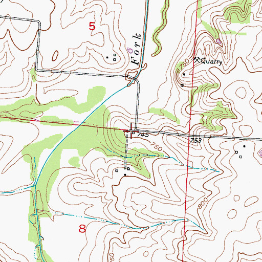 Topographic Map of Three Groves School (historical), MO