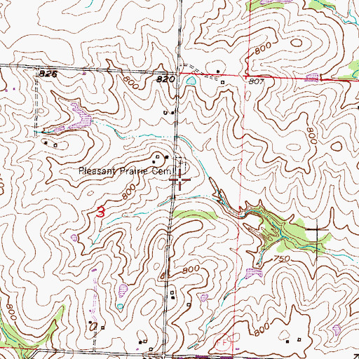 Topographic Map of Pleasant Prairie Church (historical), MO