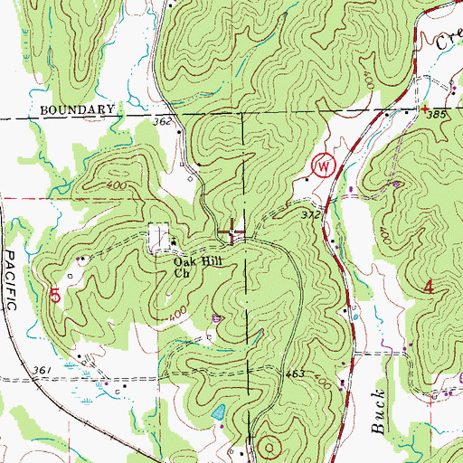 Topographic Map of Oak Hill School, MO