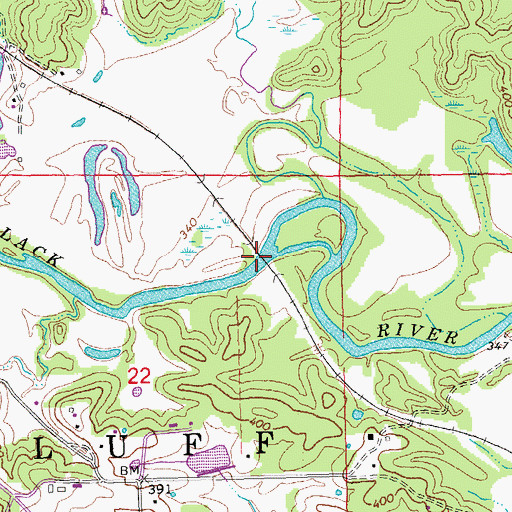 Topographic Map of Mengo Bridge, MO