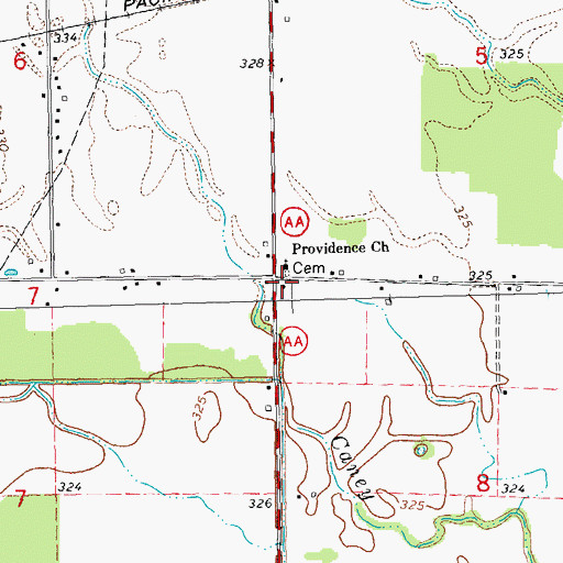 Topographic Map of Providence School, MO