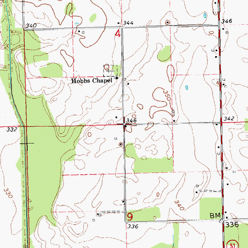 Topographic Map of Hobbs School, MO