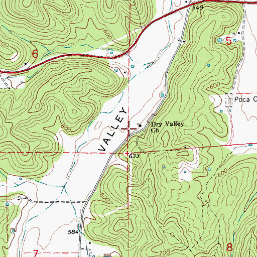 Topographic Map of Dry Valley School (historical), MO