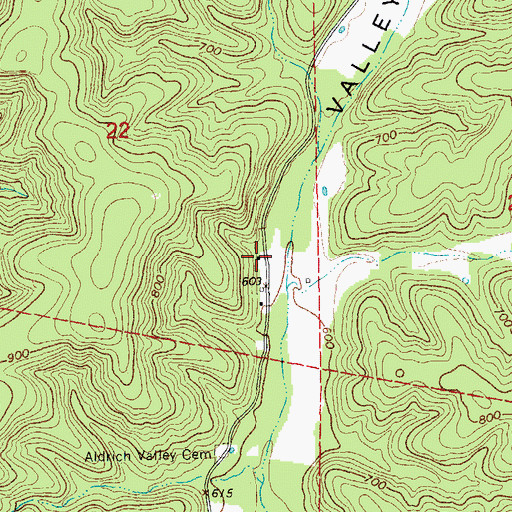 Topographic Map of Aldrich Valley School, MO