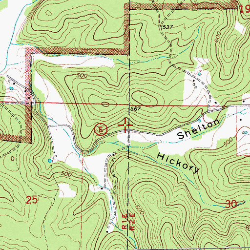 Topographic Map of Hickory Church (historical), MO