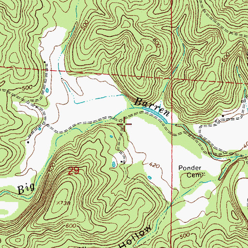 Topographic Map of Big Barren School (historical), MO