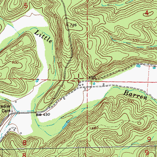 Topographic Map of Little Barren School (historical), MO