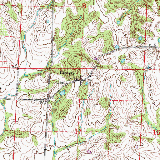 Topographic Map of Liberty School, MO