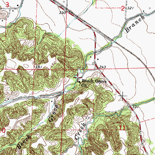 Topographic Map of Beech Grove School, MO