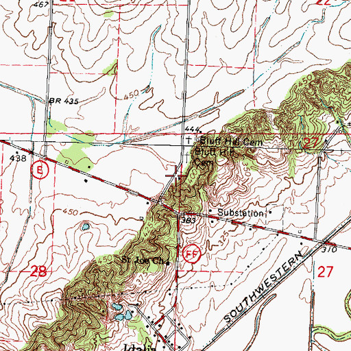 Topographic Map of Bluff School, MO