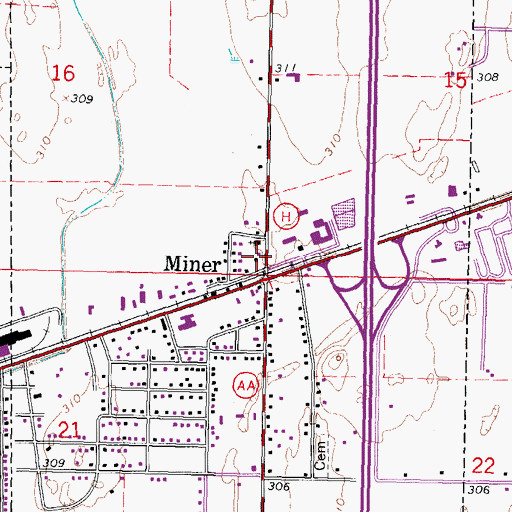 Topographic Map of Miner School, MO