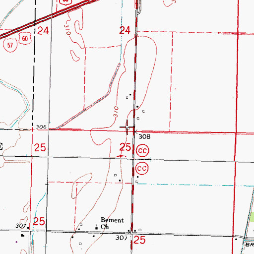 Topographic Map of Bement School, MO