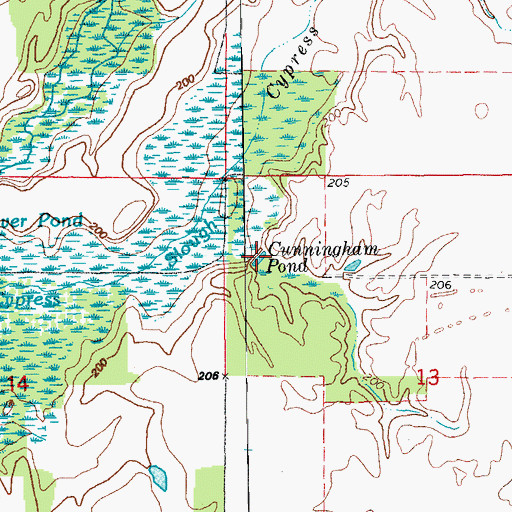 Topographic Map of Cunningham Pond, AR