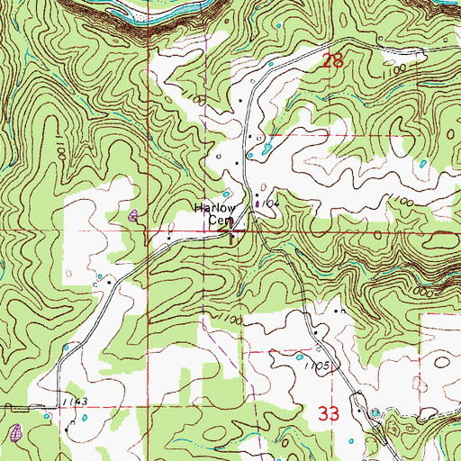 Topographic Map of Harlow School, MO