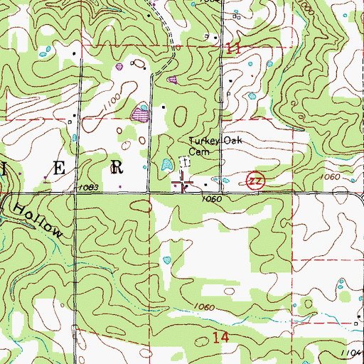 Topographic Map of Turkey Oak School, MO