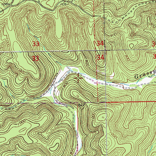 Topographic Map of Grassy School (historical), MO