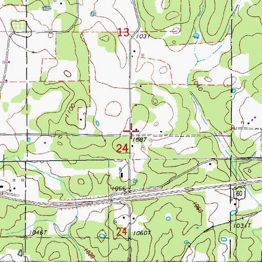 Topographic Map of Woodland School, MO