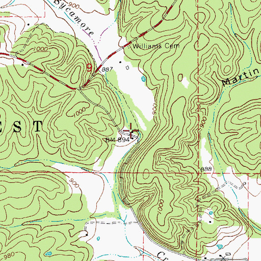 Topographic Map of Big Spring School, MO