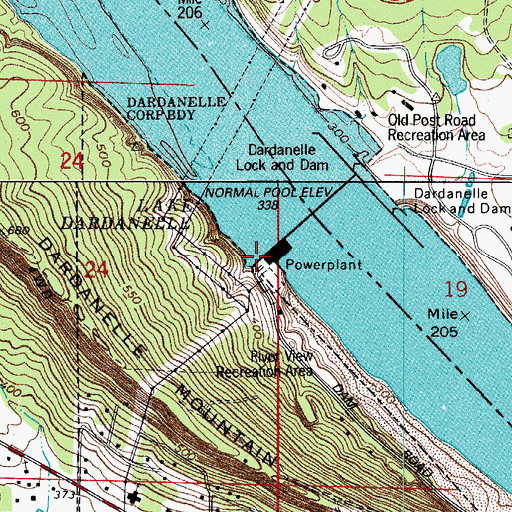 Topographic Map of Dardanelle Lock and Dam, AR
