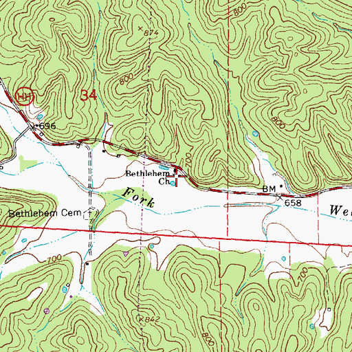 Topographic Map of Bethlehem School, MO